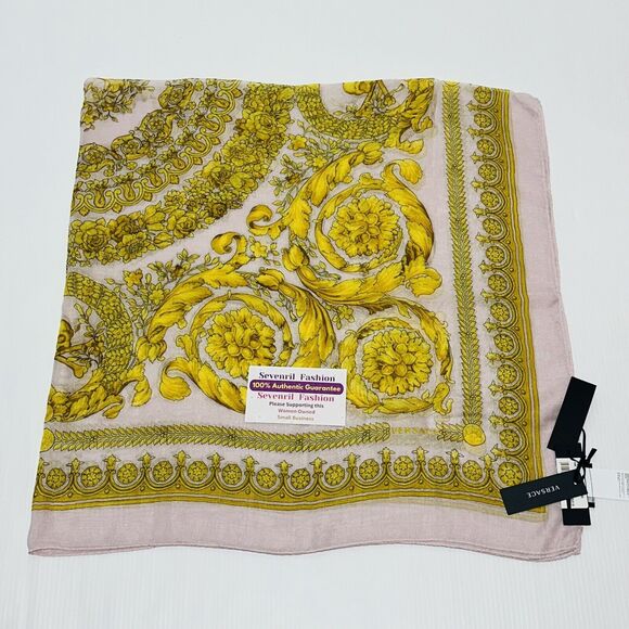Versace Barocco Pink Gold Silk Modal Shawl Scarf Large 140cm NWT $500